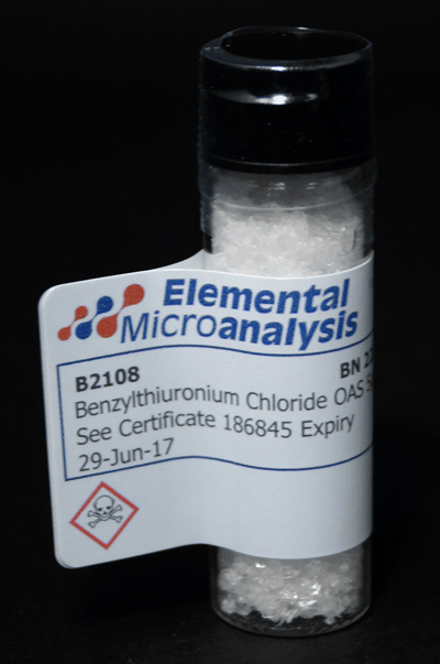 Benzylthiuronium-Chloride-OAS-5gm--See-Certificate-405488-Expiry-11-Sept-27
Toxic-Solid-Organic-N.O.S.
6.1.-UN2811